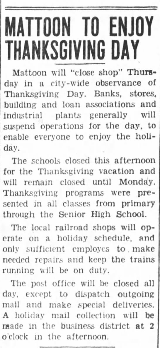 Mattoon to Enjoy Thanksgiving